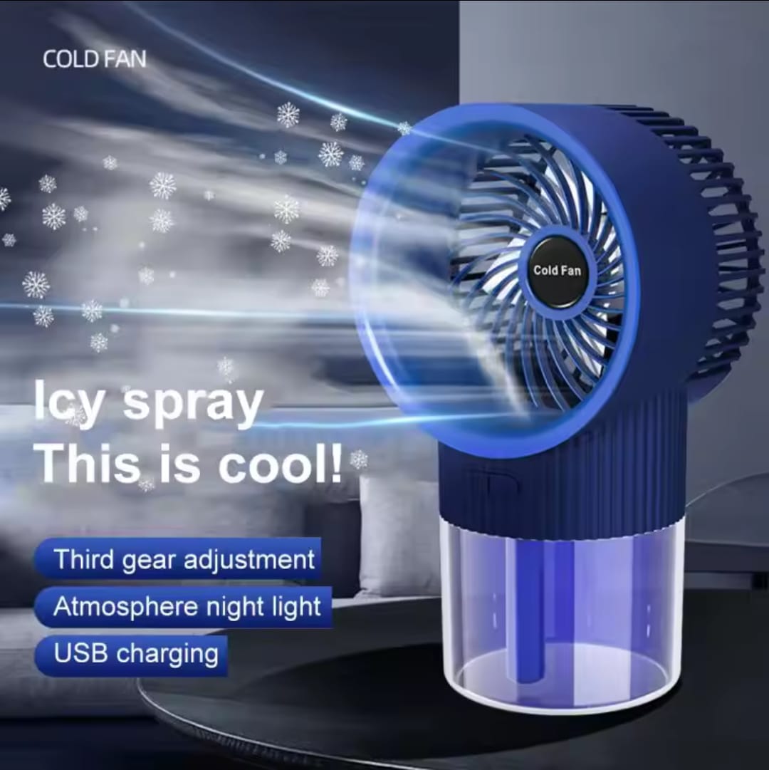 Ice Mist Cooling Fan – Portable USB Air Cooler with Mist Spray | 350ml Water Tank | Rechargeable & Quiet