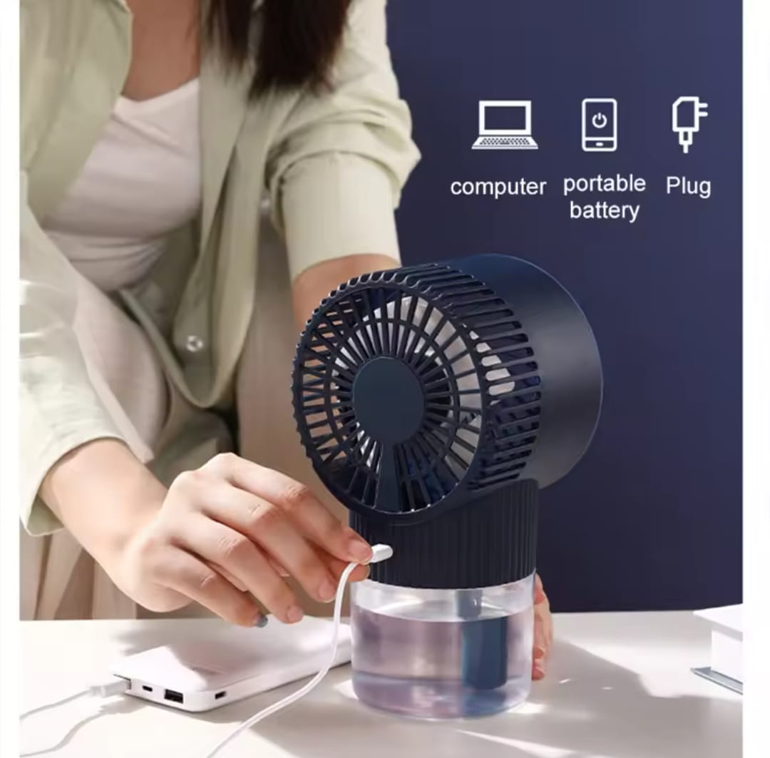 Ice Mist Cooling Fan – Portable USB Air Cooler with Mist Spray | 350ml Water Tank | Rechargeable & Quiet