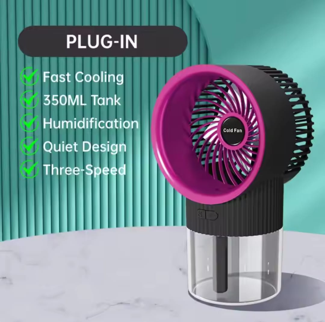 Ice Mist Cooling Fan – Portable USB Air Cooler with Mist Spray | 350ml Water Tank | Rechargeable & Quiet