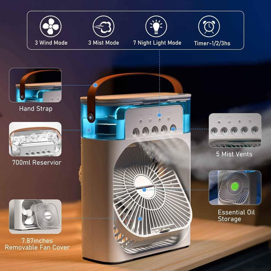 Mini Air Cooler Fan – 5-in-1 Portable Cooling, Humidifier & Aromatherapy Device