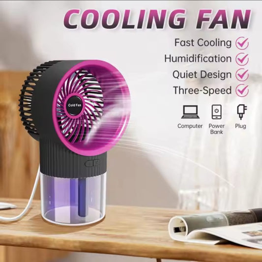 Ice Mist Cooling Fan – Portable USB Air Cooler with Mist Spray | 350ml Water Tank | Rechargeable & Quiet