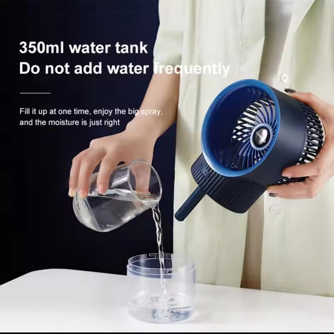 Ice Mist Cooling Fan – Portable USB Air Cooler with Mist Spray | 350ml Water Tank | Rechargeable & Quiet