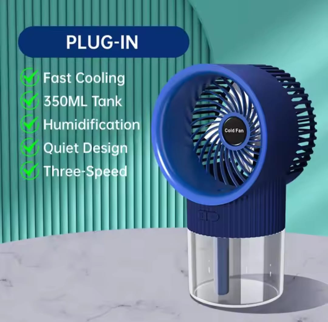 Ice Mist Cooling Fan – Portable USB Air Cooler with Mist Spray | 350ml Water Tank | Rechargeable & Quiet